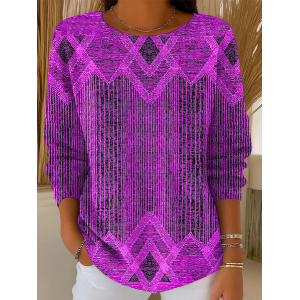 Women Abstract Printing Spring/Fall Casual Long Sleeve Crew Neck Sweater