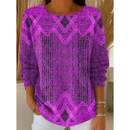 Women Abstract Printing Spring/Fall Casual Long Sleeve Crew Neck Sweater