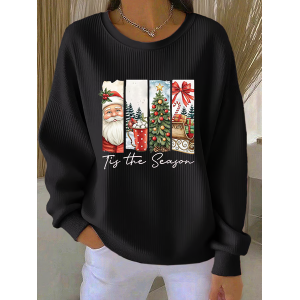 Women Santa Claus Crew Neck Printing Casual Spring/Fall Long Sleeve Sweatshirt