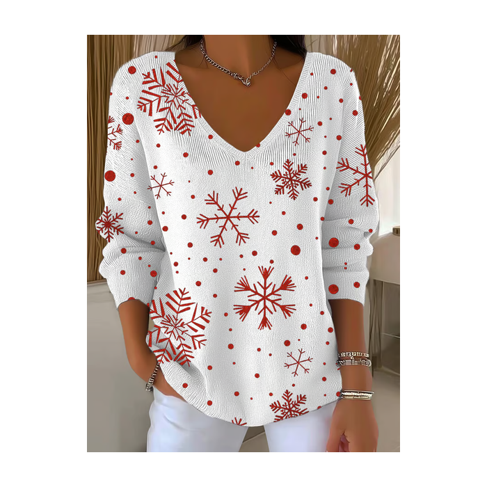 Women Christmas Long Sleeve Tee T-shirt V Neck Printing Casual Spring/Fall Top