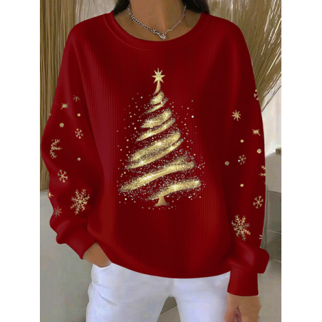 Women Christmas Crew Neck Printing Casual Spring/Fall Long Sleeve Sweatshirt