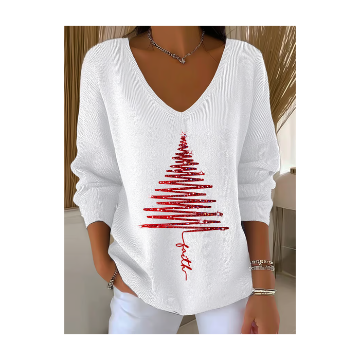 Women Christmas Long Sleeve Tee T-shirt V Neck Printing Casual Spring/Fall Top