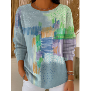 Women Abstract Printing Spring/Fall Casual Long Sleeve Crew Neck Sweater