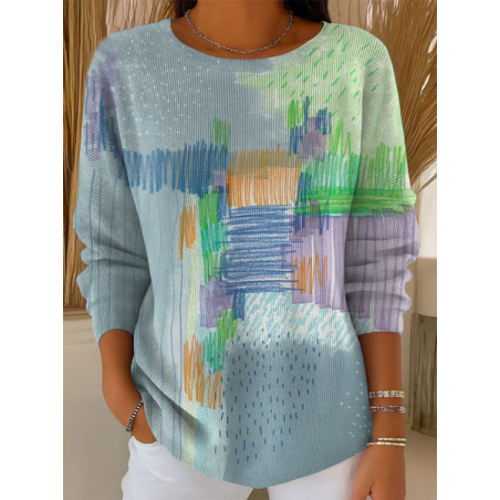 Women Abstract Printing Spring/Fall Casual Long Sleeve Crew Neck Sweater