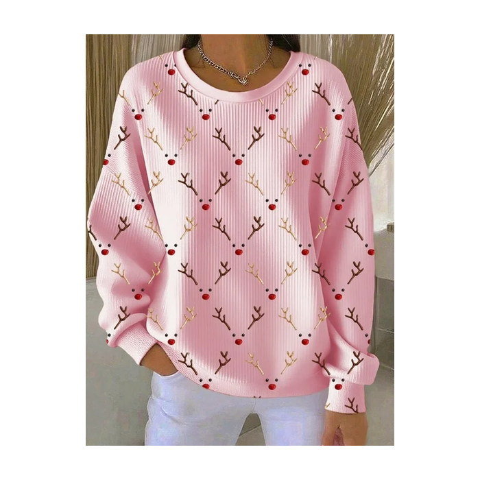 Women Christmas Crew Neck Printing Casual Spring/Fall Long Sleeve Sweatshirt