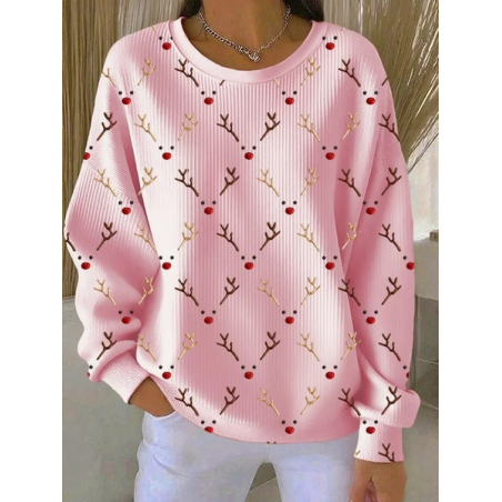 Women Christmas Crew Neck Printing Casual Spring/Fall Long Sleeve Sweatshirt