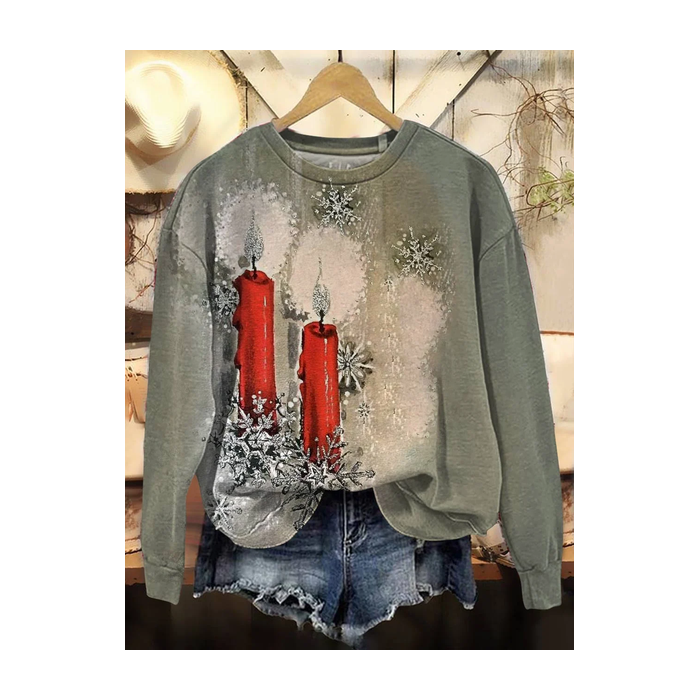 Women Christmas Crew Neck Printing Casual Spring/Fall Long Sleeve Sweatshirt