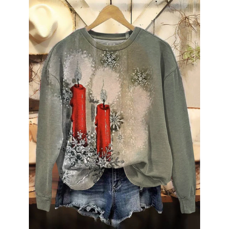 Women Christmas Crew Neck Printing Casual Spring/Fall Long Sleeve Sweatshirt