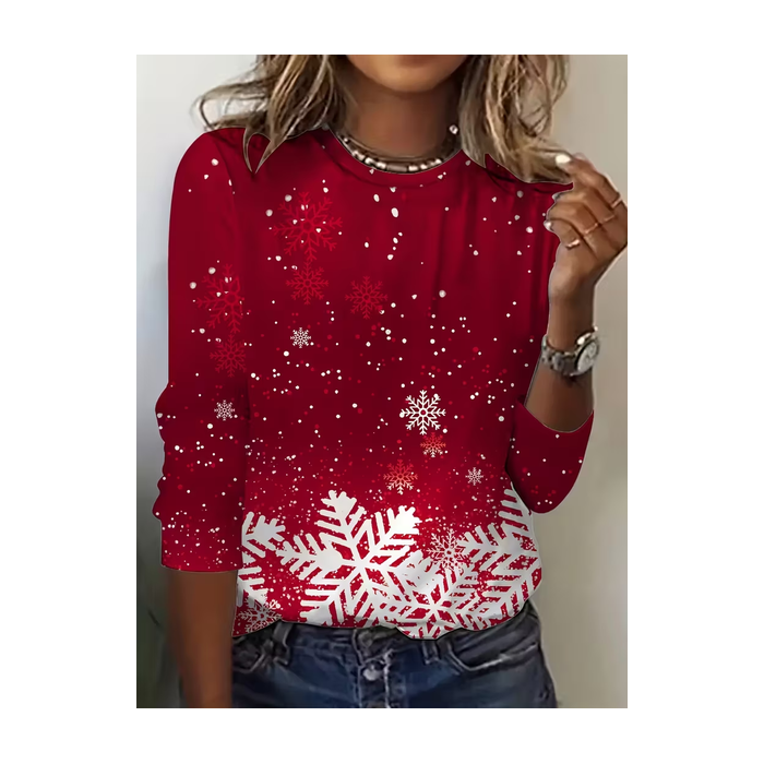 Women Christmas Long Sleeve Tee T-shirt Crew Neck Printing Casual Spring/Fall Graphic Tee Top