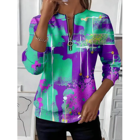 Women Abstract Crew Neck Printing Casual Spring/Fall Long Sleeve Sweatshirt