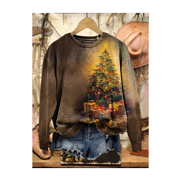 Women Christmas Crew Neck Printing Casual Spring/Fall Long Sleeve Sweatshirt