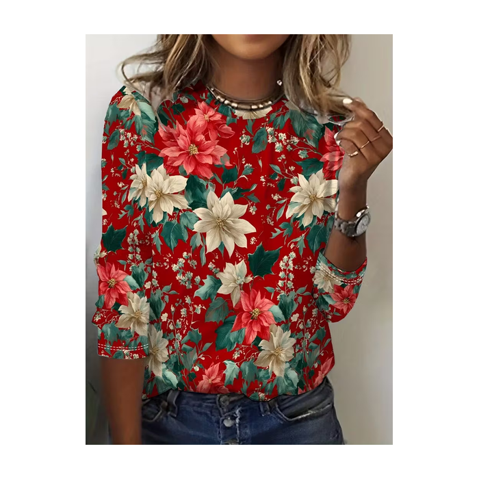 Women Floral Long Sleeve Tee T-shirt Crew Neck Printing Casual Spring/Fall Graphic Tee Top