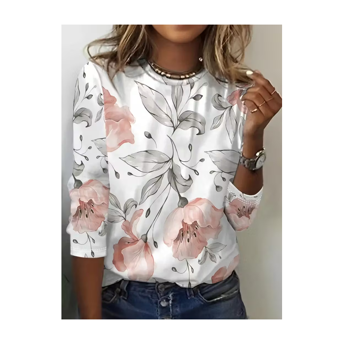 Women Floral Long Sleeve Tee T-shirt Crew Neck Printing Casual Spring/Fall Graphic Tee Top