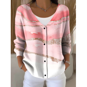 Women Abstract Casual Spring/Fall Printing Cardigan