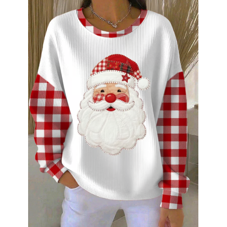 Women Plaid Crew Neck Printing Casual Spring/Fall Long Sleeve Sweatshirt