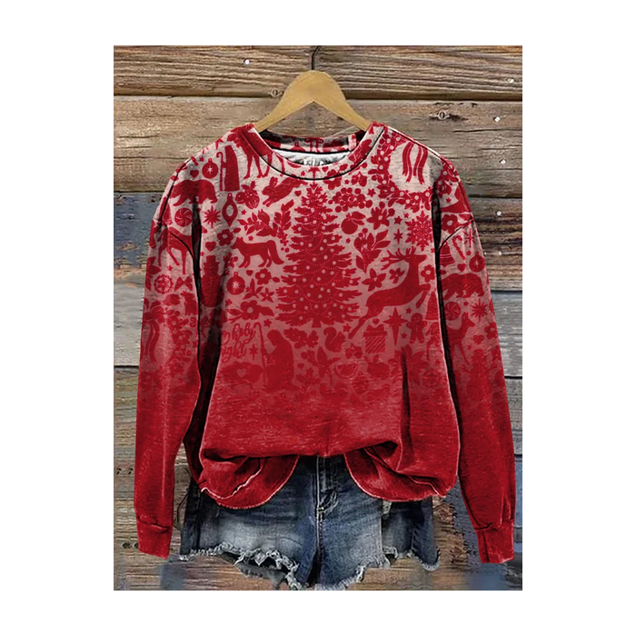 Women Christmas Crew Neck Printing Casual Spring/Fall Long Sleeve Sweatshirt