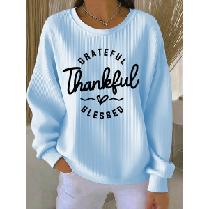 Women Text Letters Crew Neck Casual Spring/Fall Long Sleeve Sweatshirt