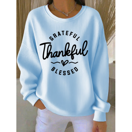 Women Text Letters Crew Neck Casual Spring/Fall Long Sleeve Sweatshirt