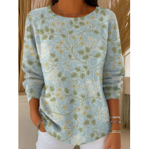 Women Floral Printing Spring/Fall Casual Long Sleeve Crew Neck Sweater