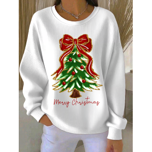 Women Christmas Crew Neck Printing Casual Spring/Fall Long Sleeve Sweatshirt