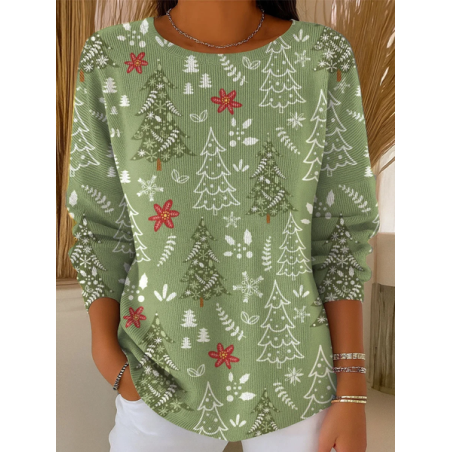 Women Christmas Printing Spring/Fall Casual Long Sleeve Crew Neck Sweater