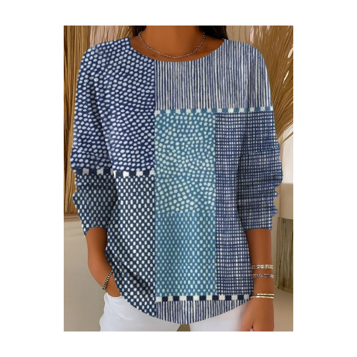 Women Abstract Printing Spring/Fall Casual Long Sleeve Crew Neck Sweater