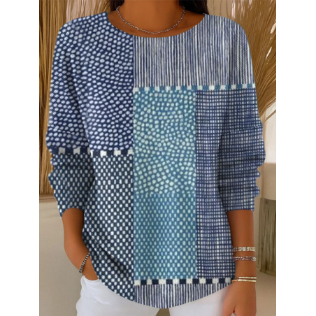 Women Abstract Printing Spring/Fall Casual Long Sleeve Crew Neck Sweater