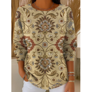 Women Floral Printing Spring/Fall Casual Long Sleeve Crew Neck Sweater
