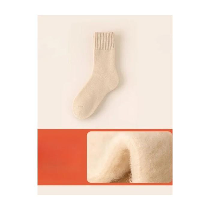 Winter Fleece-lined Thick Wool And Cashmere Warm Mid-calf Cotton Socks
