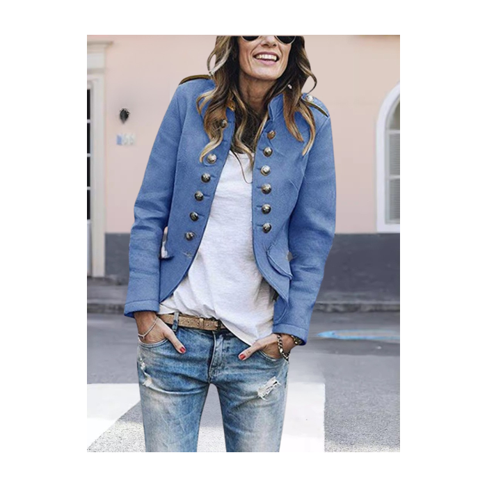 Women Spring/Fall Outerwear Vintage Split Joint Plain Long Sleeve Shawl Collar Jacket