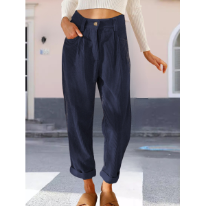 Women Plain Long Elastic Waist Pants Vintage Spring/Fall Trousers