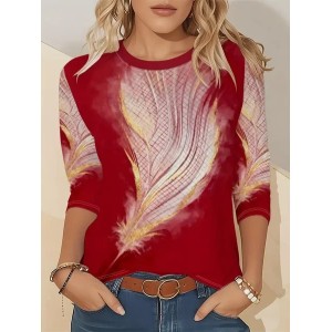 Women Abstract Long Sleeve Tee T-shirt Crew Neck Printing Casual Spring/Fall Graphic Tee Top