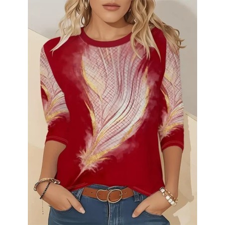 Women Abstract Long Sleeve Tee T-shirt Crew Neck Printing Casual Spring/Fall Graphic Tee Top