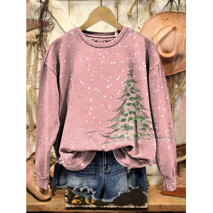 Women Christmas Crew Neck Printing Casual Spring/Fall Long Sleeve Sweatshirt
