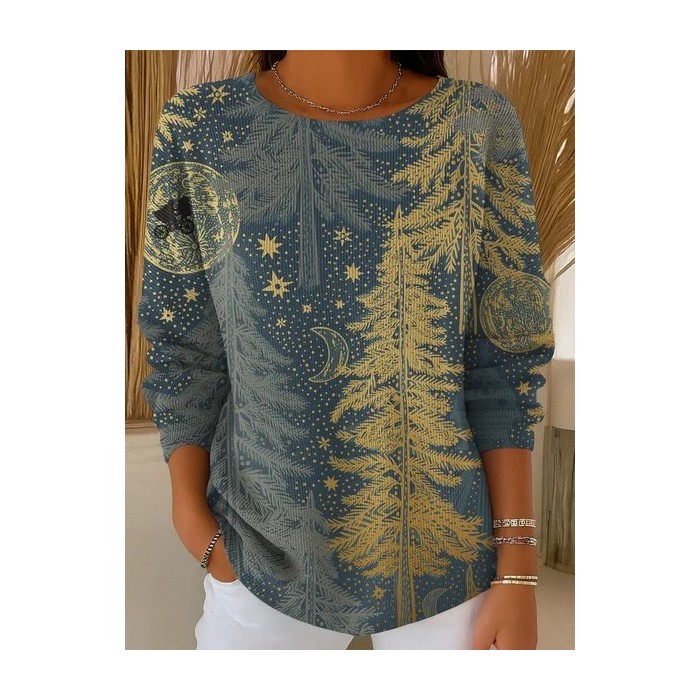 Women Christmas Printing Spring/Fall Casual Long Sleeve Crew Neck Sweater
