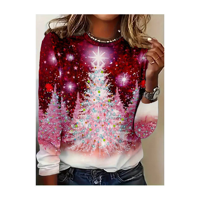 Women Christmas Long Sleeve Tee T-shirt Crew Neck Printing Casual Spring/Fall Graphic Tee Top