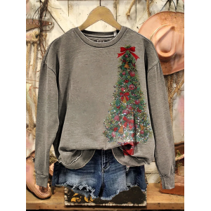 Women Christmas Crew Neck Printing Casual Spring/Fall Long Sleeve Sweatshirt