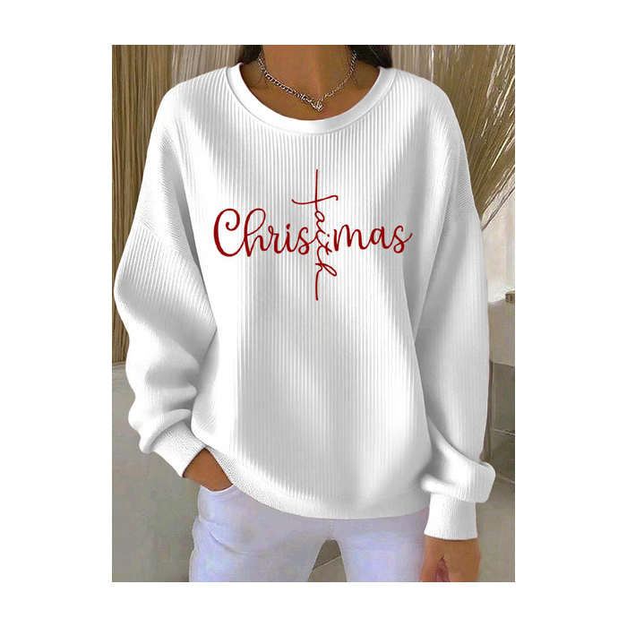 Women Christmas Crew Neck Printing Casual Spring/Fall Long Sleeve Sweatshirt