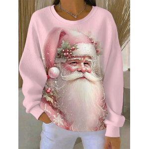 Women Santa Claus Crew Neck Printing Casual Spring/Fall Long Sleeve Sweatshirt