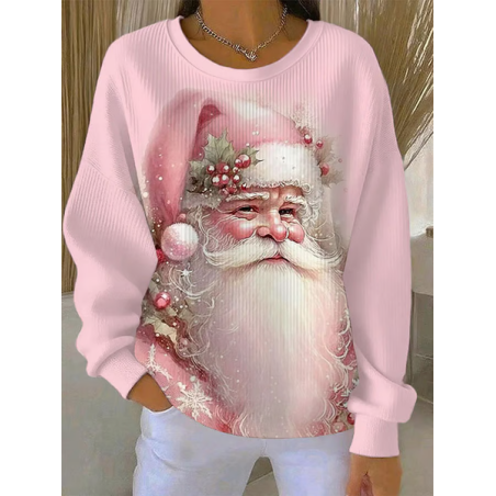 Women Santa Claus Crew Neck Printing Casual Spring/Fall Long Sleeve Sweatshirt