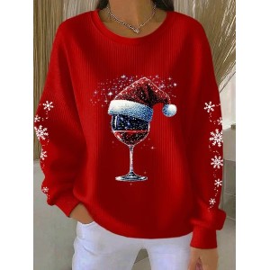 Women Christmas Crew Neck Printing Casual Spring/Fall Long Sleeve Sweatshirt