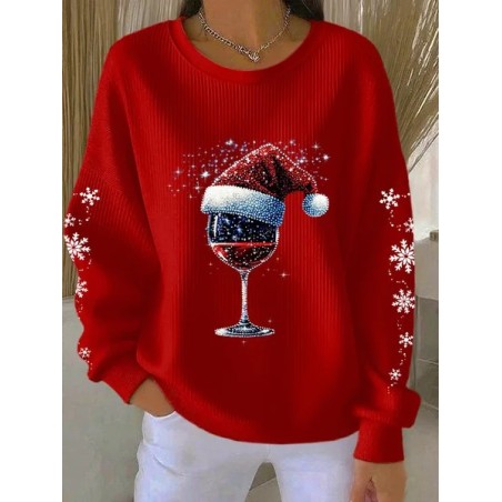 Women Christmas Crew Neck Printing Casual Spring/Fall Long Sleeve Sweatshirt