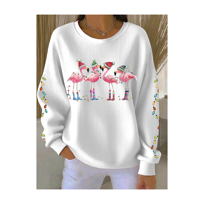 Women Flamingo Crew Neck Printing Casual Spring/Fall Long Sleeve Sweatshirt