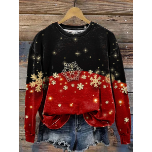 Women Christmas Crew Neck Printing Casual Spring/Fall Long Sleeve Sweatshirt