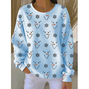 Women Christmas Snowman Crew Neck Printing Casual Spring/Fall Long Sleeve Sweatshirt