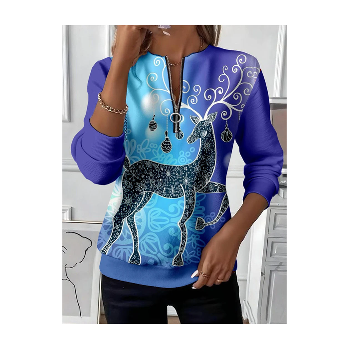 Women Christmas Crew Neck Printing Casual Spring/Fall Long Sleeve Sweatshirt
