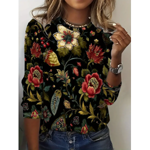 Women Floral Long Sleeve Tee T-shirt Crew Neck Printing Casual Spring/Fall Graphic Tee Top