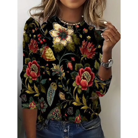 Women Floral Long Sleeve Tee T-shirt Crew Neck Printing Casual Spring/Fall Graphic Tee Top
