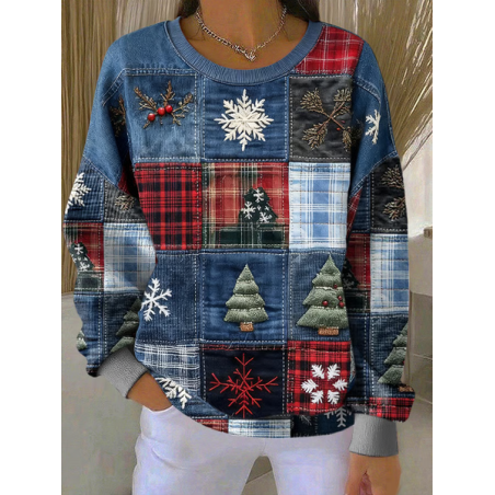 Women Christmas Crew Neck Printing Casual Spring/Fall Long Sleeve Sweatshirt