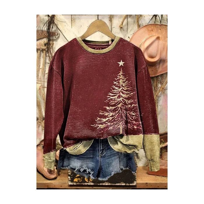 Women Christmas Crew Neck Printing Casual Spring/Fall Long Sleeve Sweatshirt